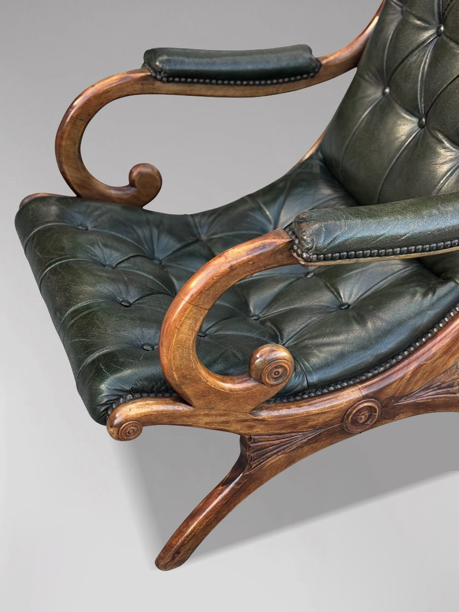 Pair Of Edwardian Period Green Leather Chesterfield Slipper Armchairs-photo-5