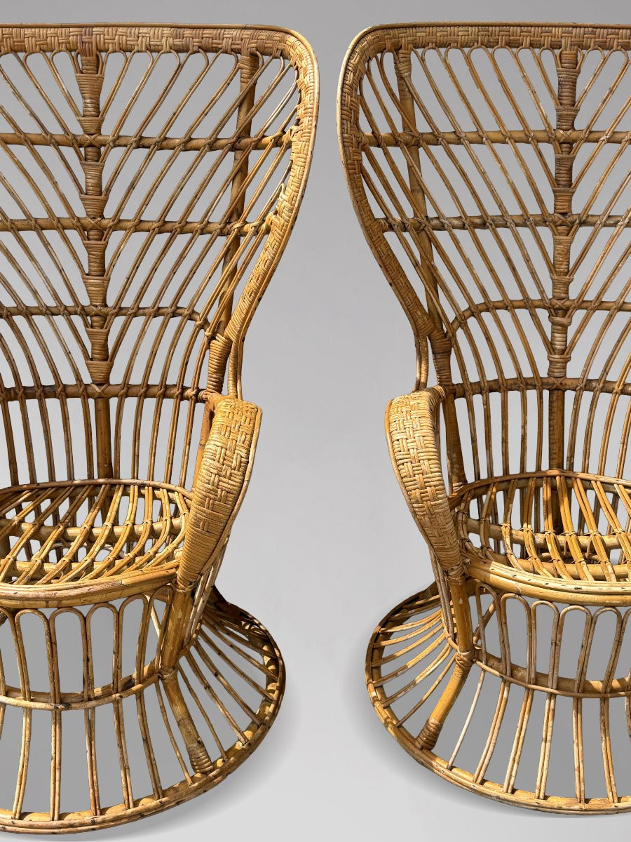 Paire de Fauteuils en Osier Italiens du Milieu du Siècle par Gio Ponti-photo-1