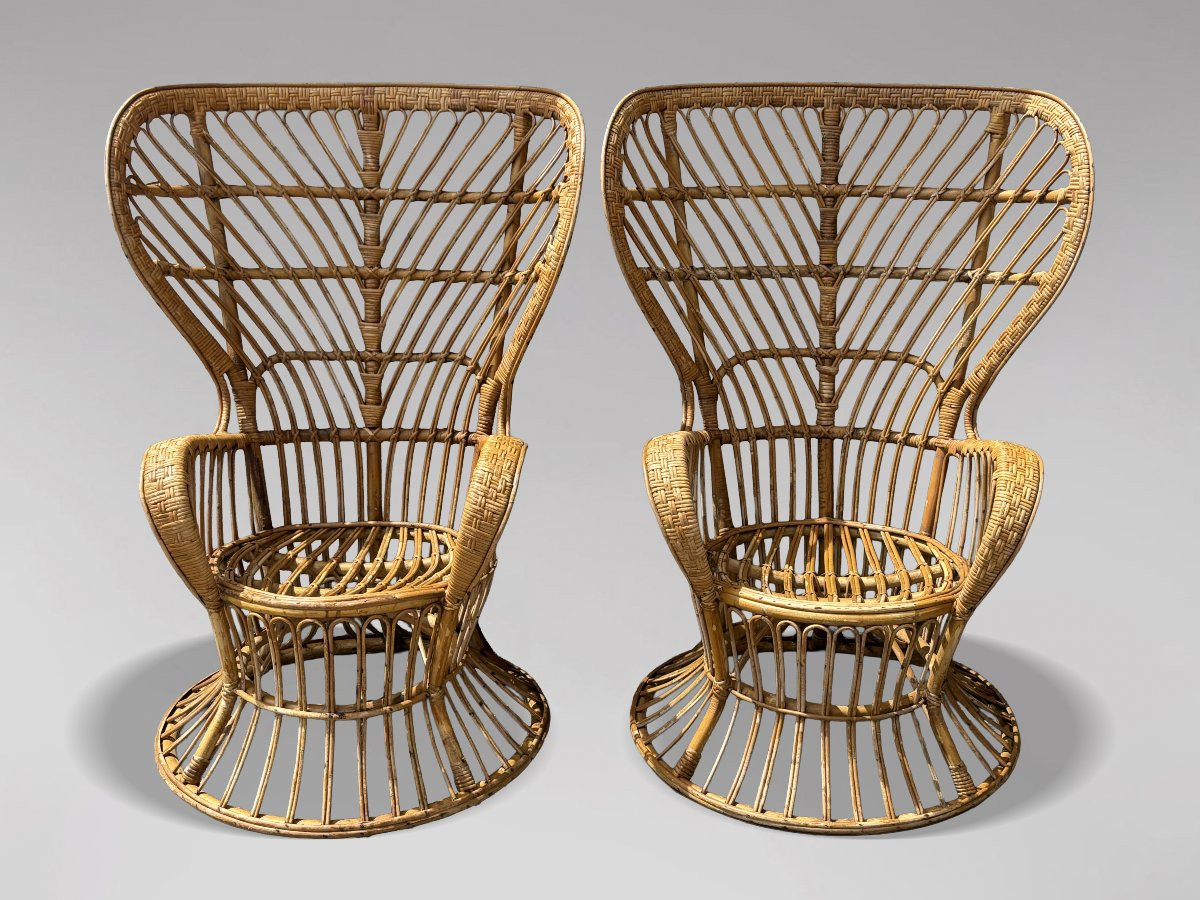 Paire de Fauteuils en Osier Italiens du Milieu du Siècle par Gio Ponti-photo-3