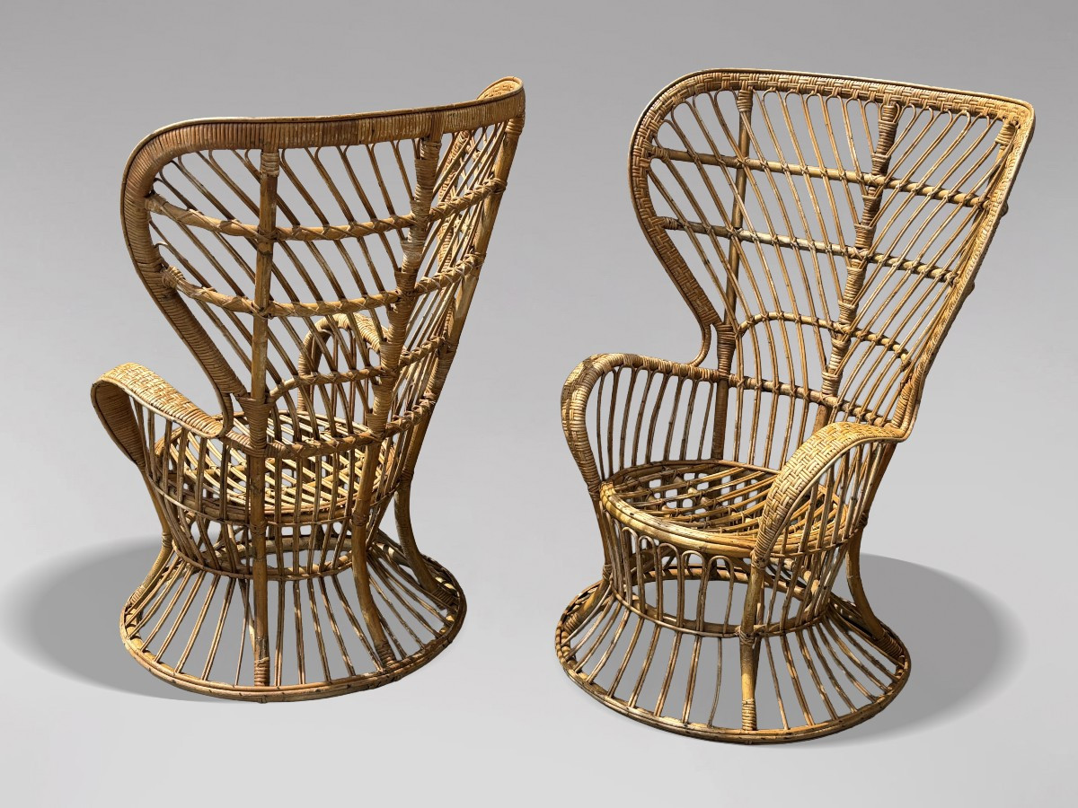 Paire de Fauteuils en Osier Italiens du Milieu du Siècle par Gio Ponti