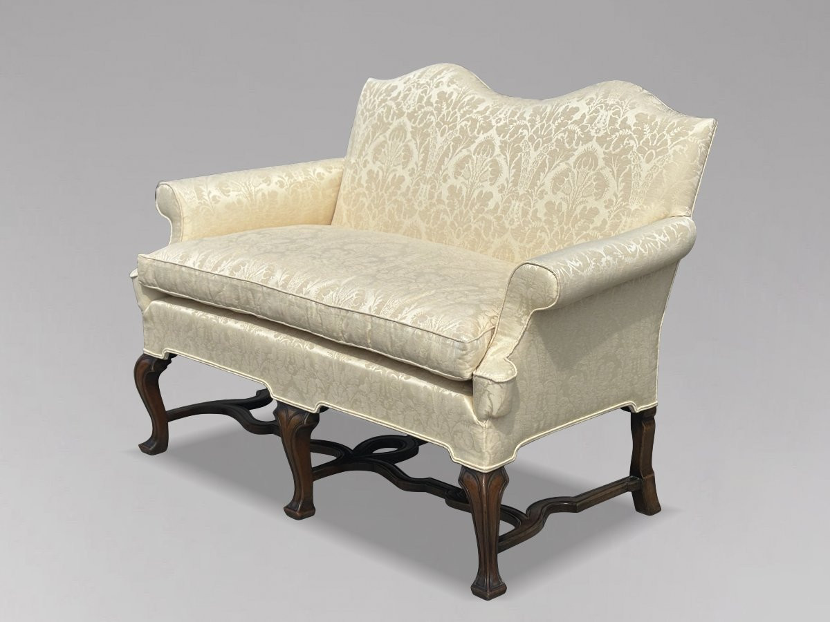 Edwardian Period Carved Walnut Upholstered Settee Of The Queen Anne Style-photo-2