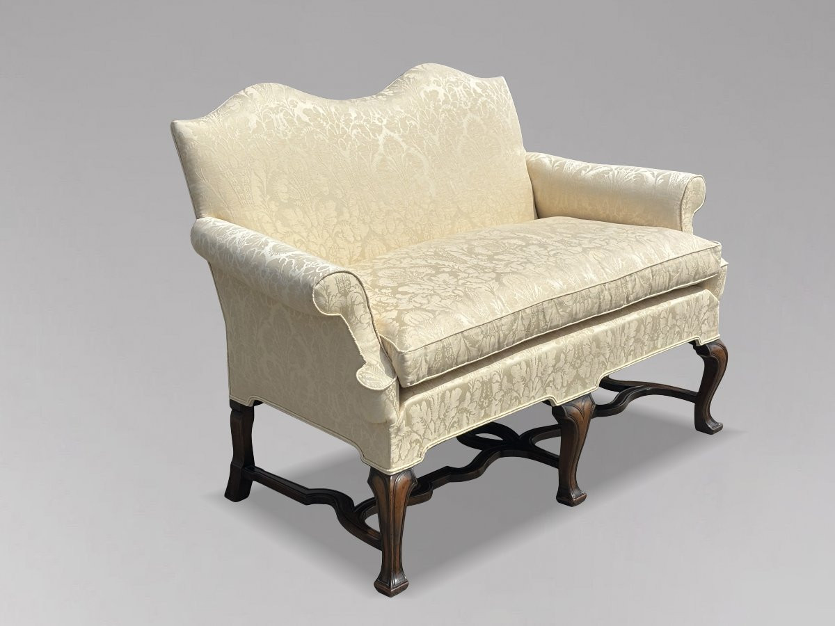 Edwardian Period Carved Walnut Upholstered Settee Of The Queen Anne Style-photo-4