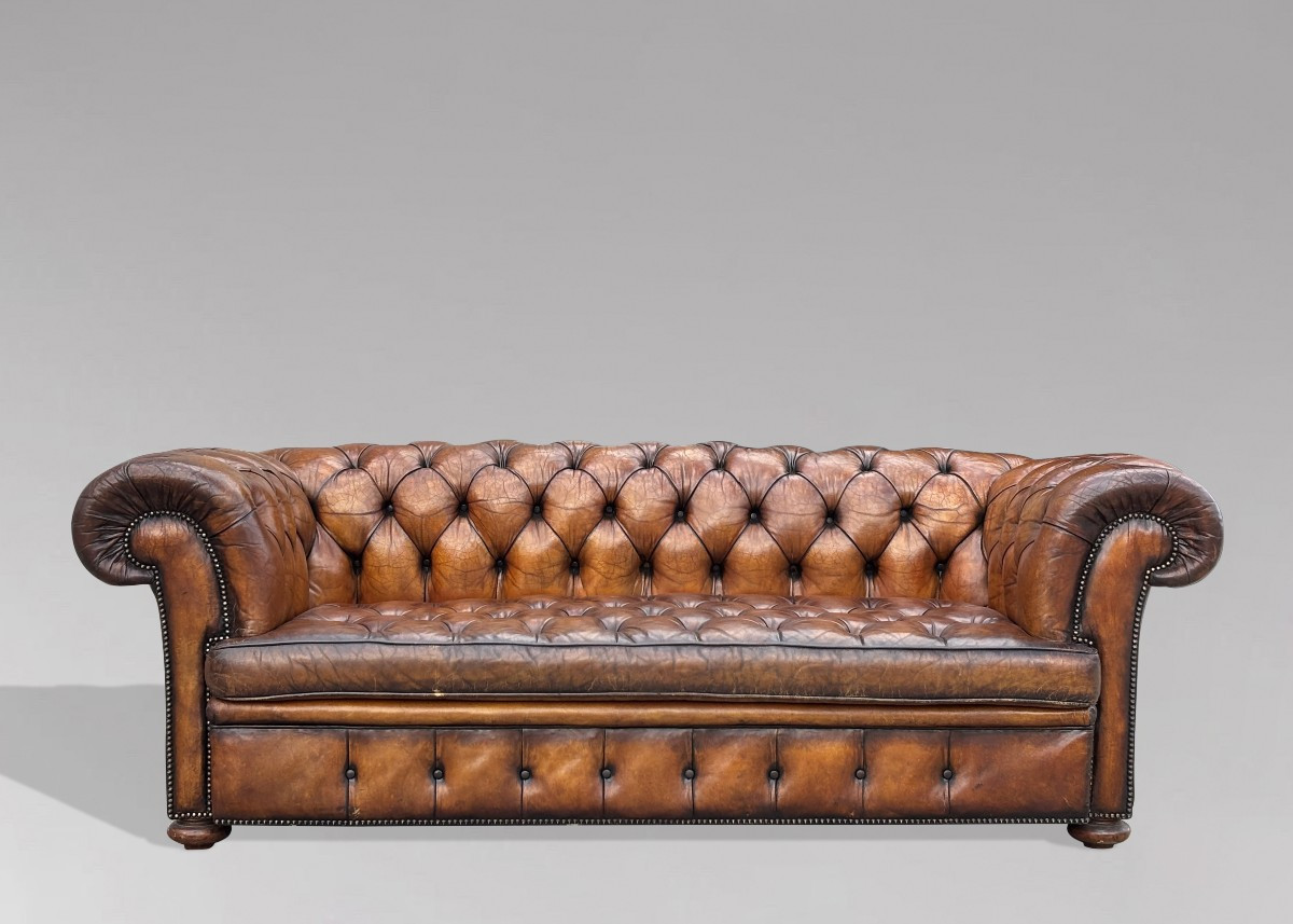 19th Century Victorian Period Brown Leather Chesterfield Sofa