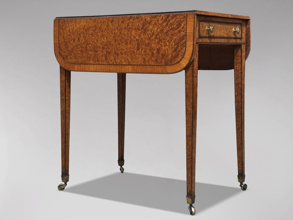 18ème Siècle, Table Pembroke en Amboine et Bois de Satin, Époque Sheraton-photo-4
