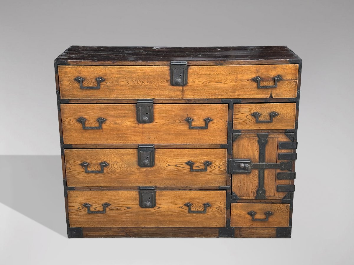 19th Century Late Meiji Japanese Keyaki Merchant Tansu Chest-photo-2
