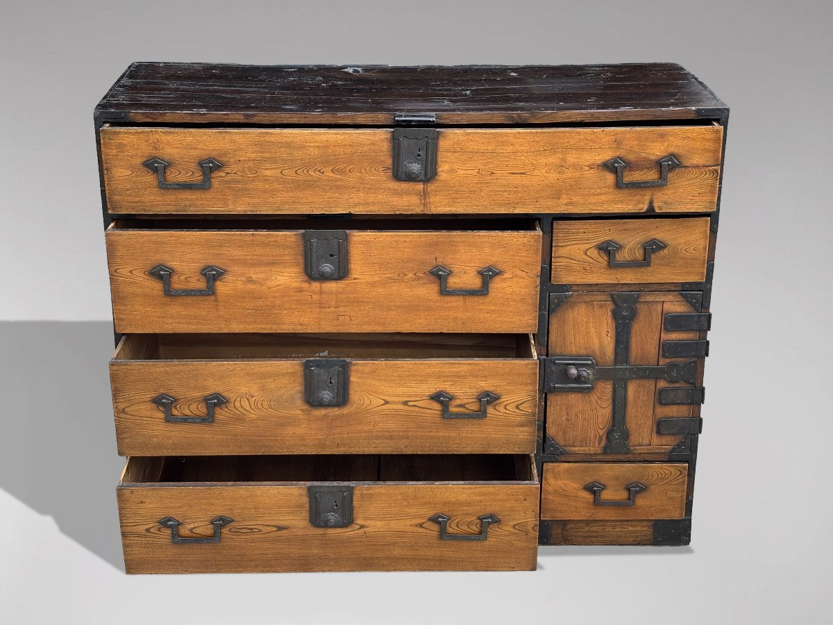 19th Century Late Meiji Japanese Keyaki Merchant Tansu Chest-photo-3
