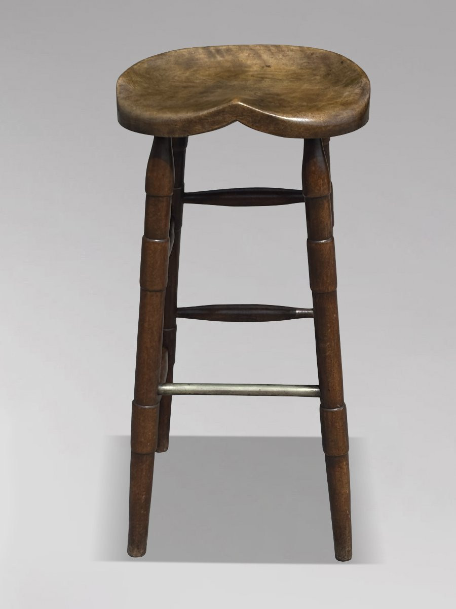 19ème Siècle, Tabouret de Bar Haut en Orme -photo-2