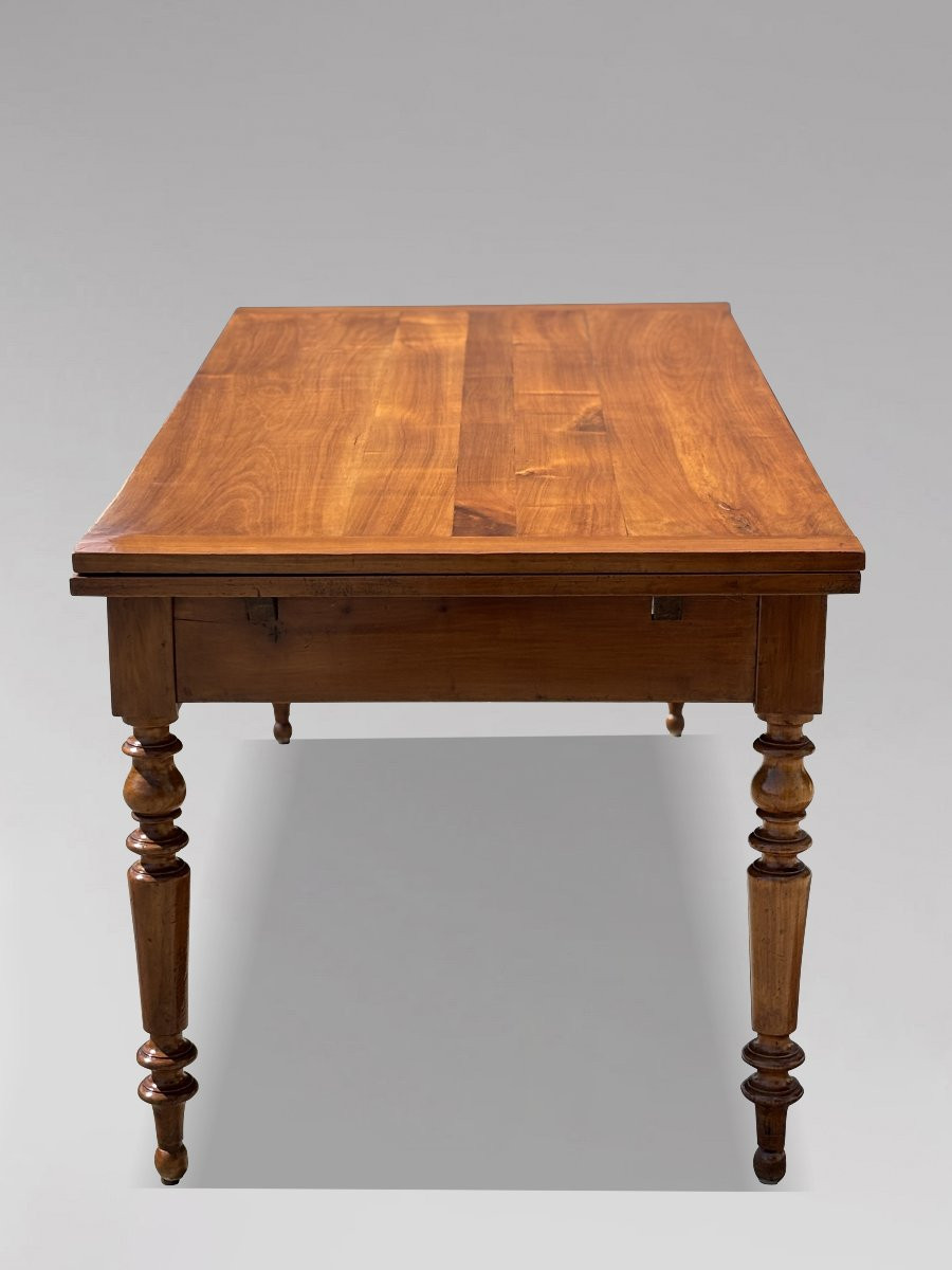 19th Century French Fruitwood Farmhouse Draw Leaf Dining Table-photo-2