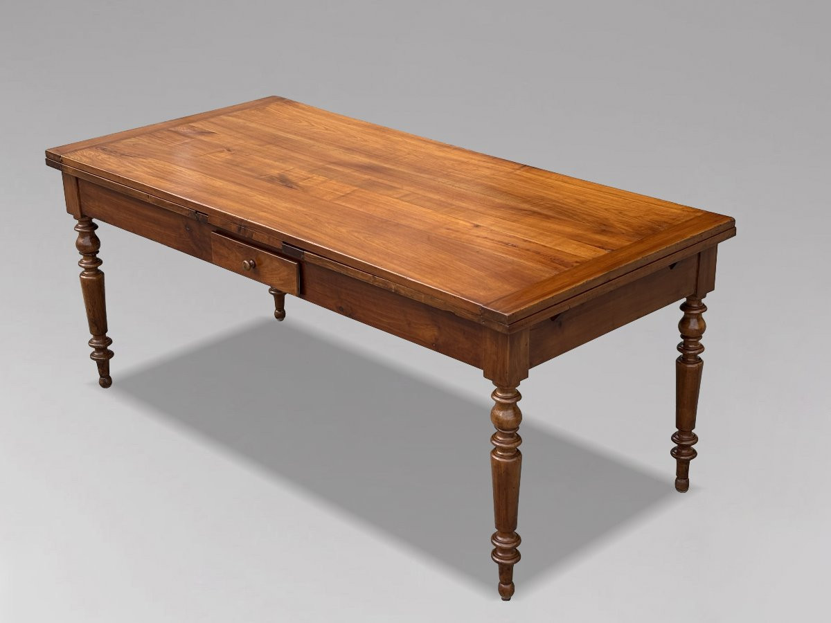 19th Century French Fruitwood Farmhouse Draw Leaf Dining Table-photo-3