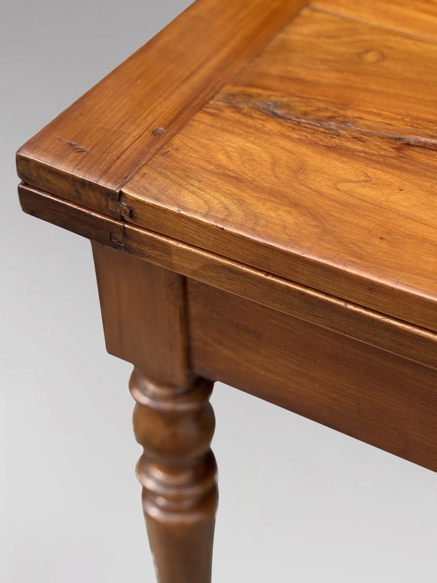 19th Century French Fruitwood Farmhouse Draw Leaf Dining Table-photo-1