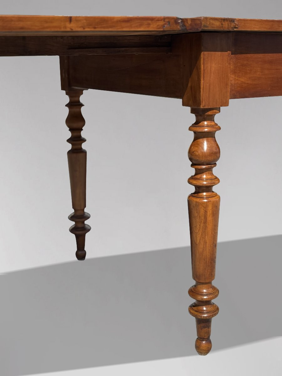19th Century French Fruitwood Farmhouse Draw Leaf Dining Table-photo-2