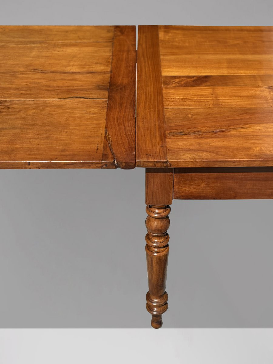 19th Century French Fruitwood Farmhouse Draw Leaf Dining Table-photo-6
