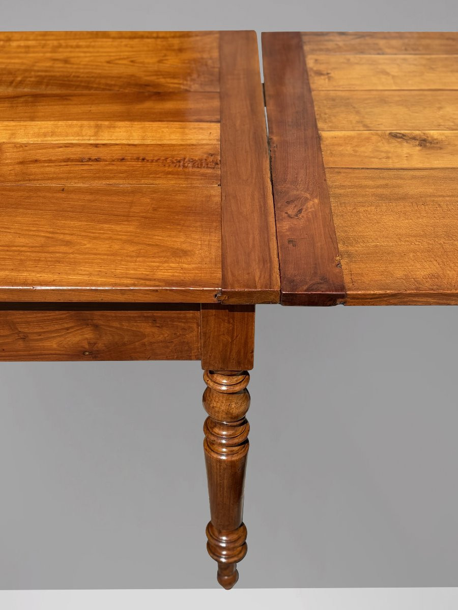 19th Century French Fruitwood Farmhouse Draw Leaf Dining Table-photo-7