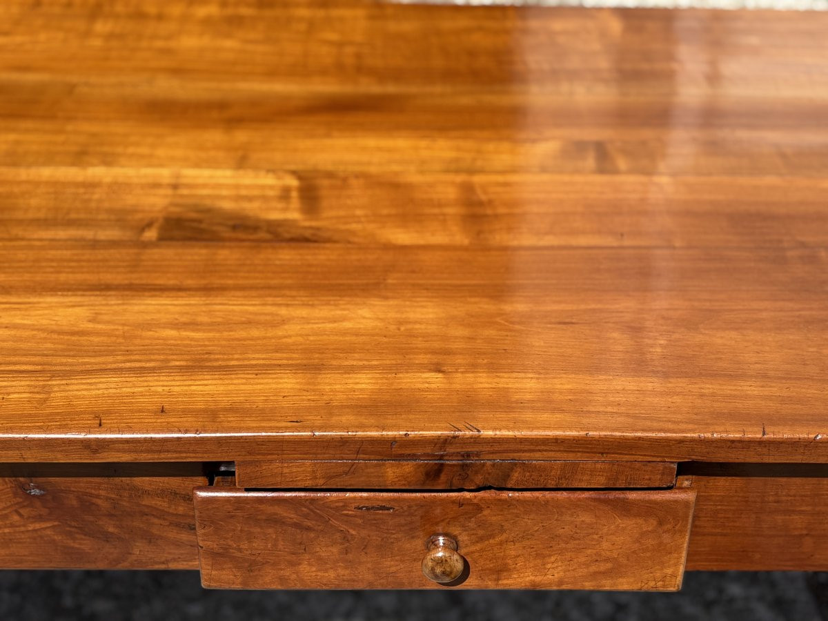 19th Century French Fruitwood Farmhouse Draw Leaf Dining Table-photo-8