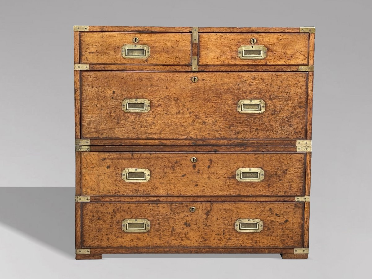 19th Century Oak Military Campaign Chest Of Drawers-photo-2