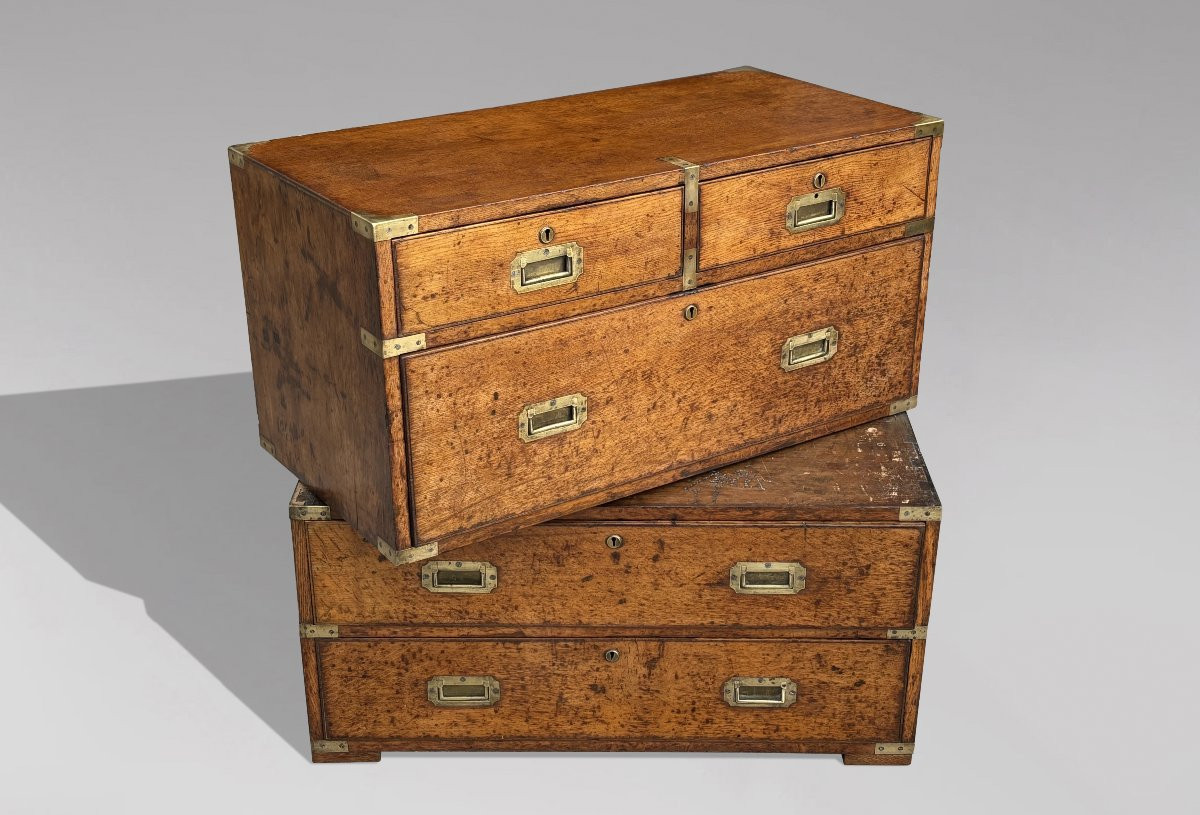 19th Century Oak Military Campaign Chest Of Drawers-photo-3