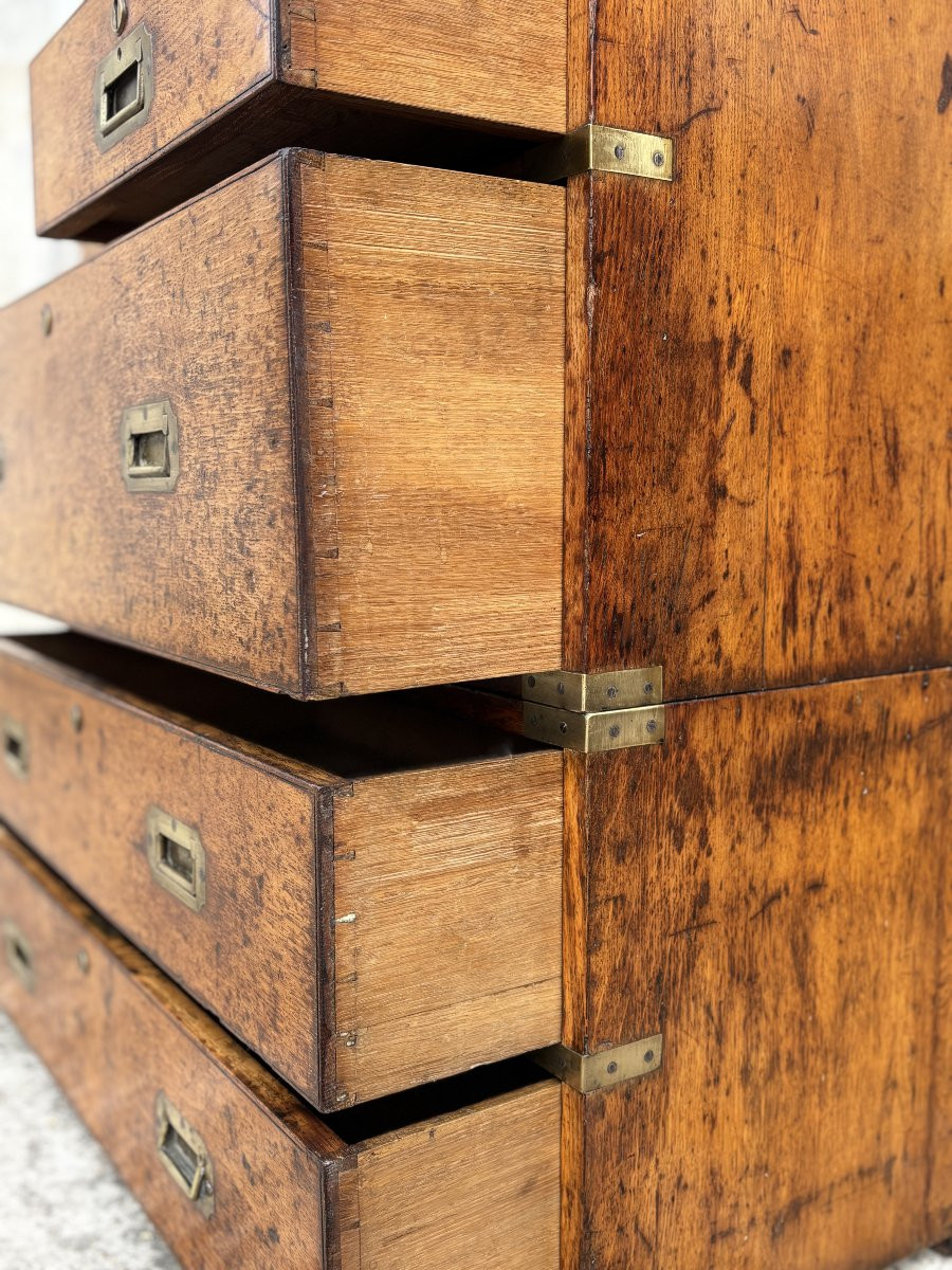 19th Century Oak Military Campaign Chest Of Drawers-photo-1