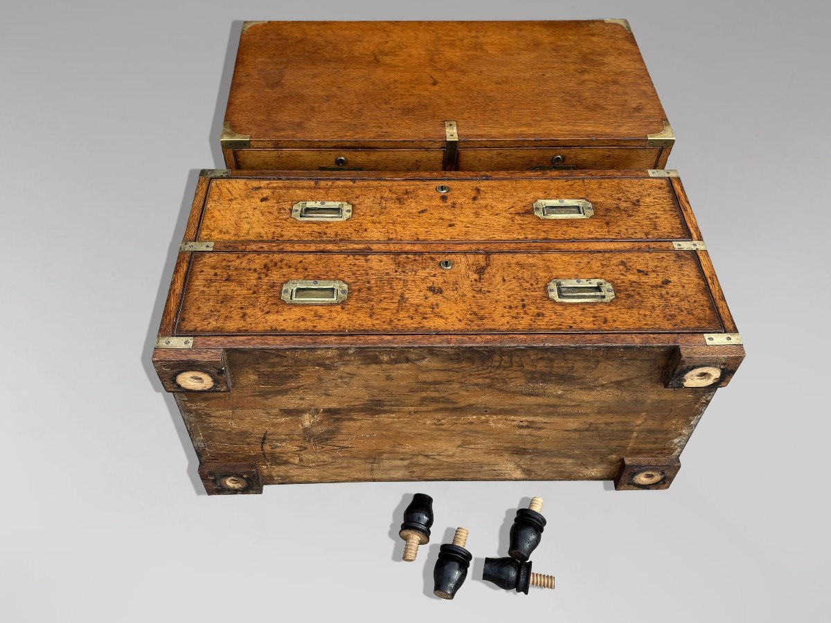 19th Century Oak Military Campaign Chest Of Drawers-photo-2