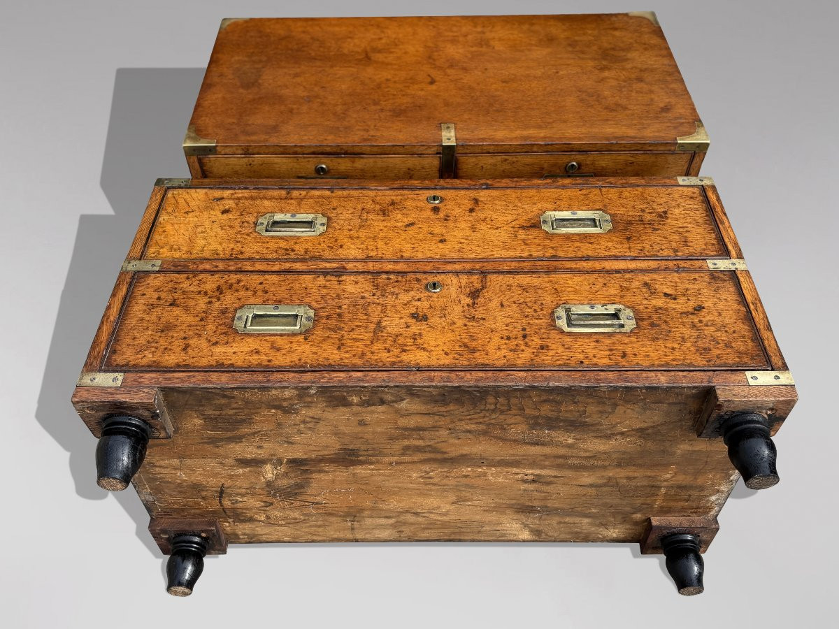 19th Century Oak Military Campaign Chest Of Drawers-photo-3