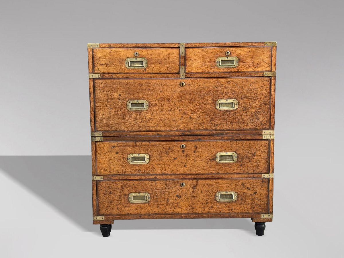 19th Century Oak Military Campaign Chest Of Drawers-photo-4