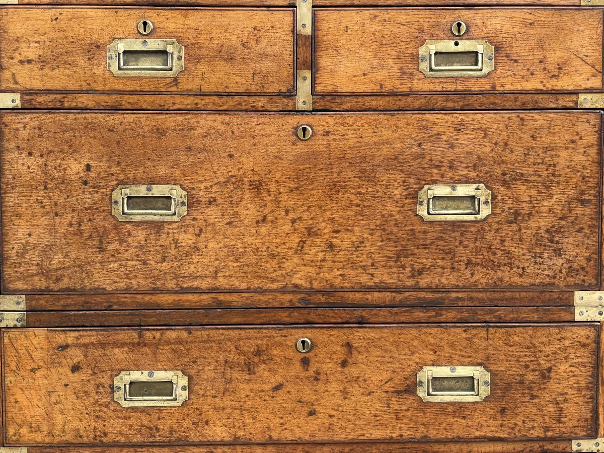 19th Century Oak Military Campaign Chest Of Drawers-photo-7