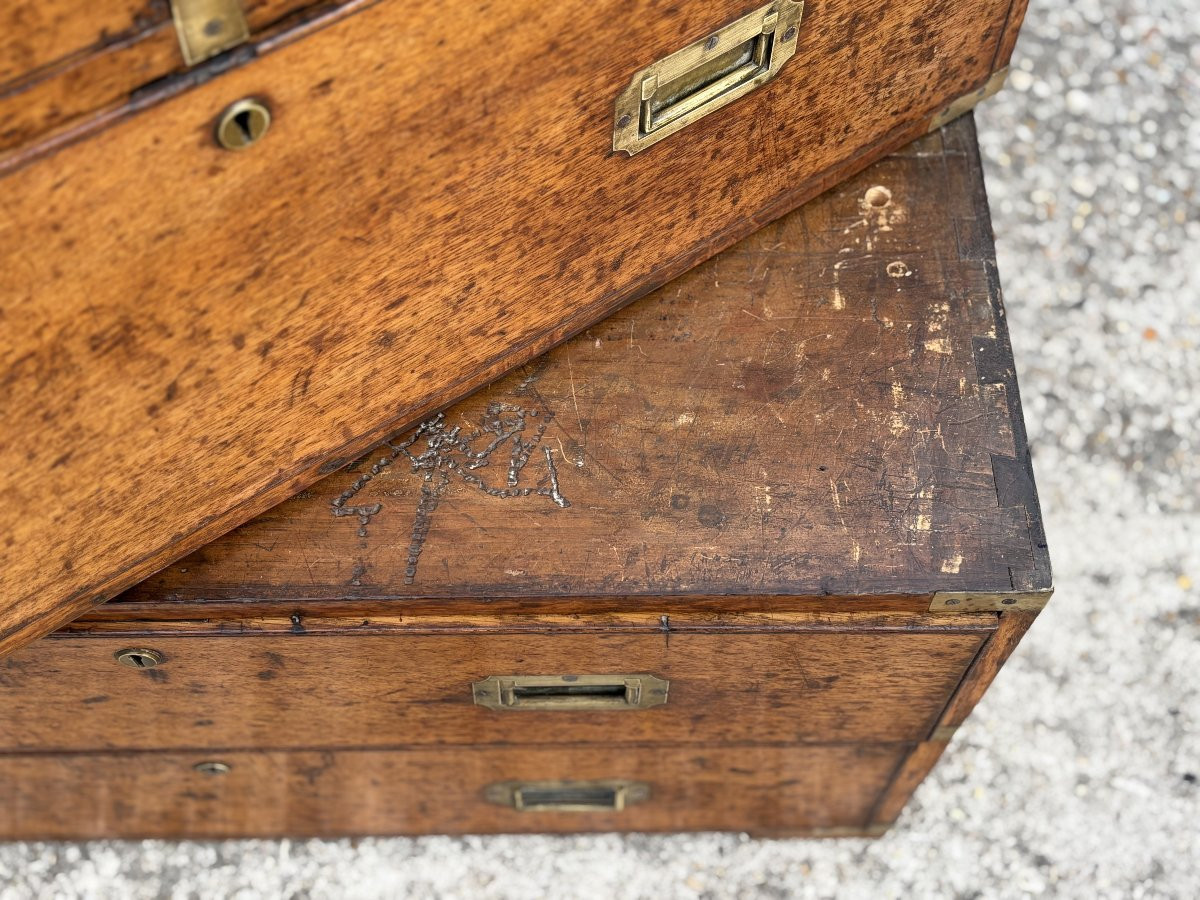 19th Century Oak Military Campaign Chest Of Drawers-photo-8