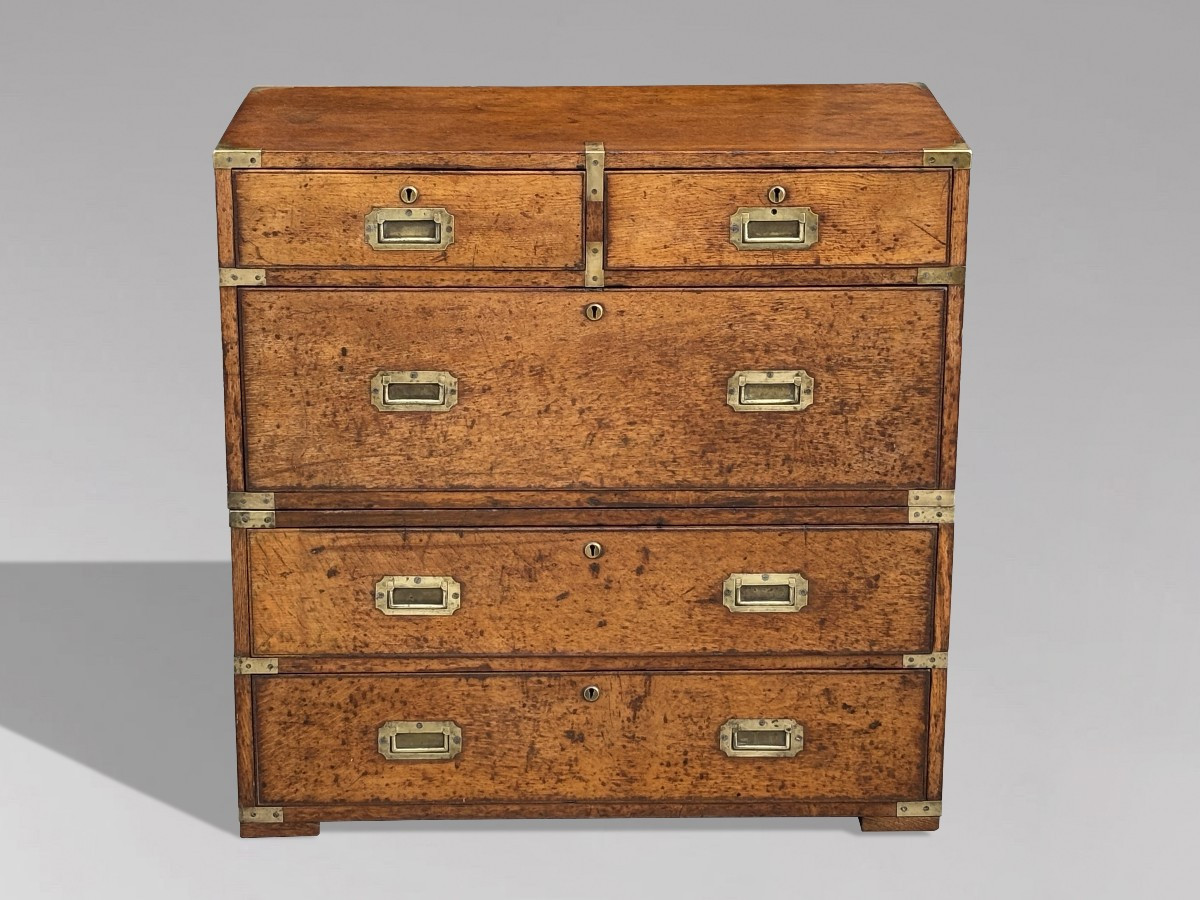 19th Century Oak Military Campaign Chest Of Drawers