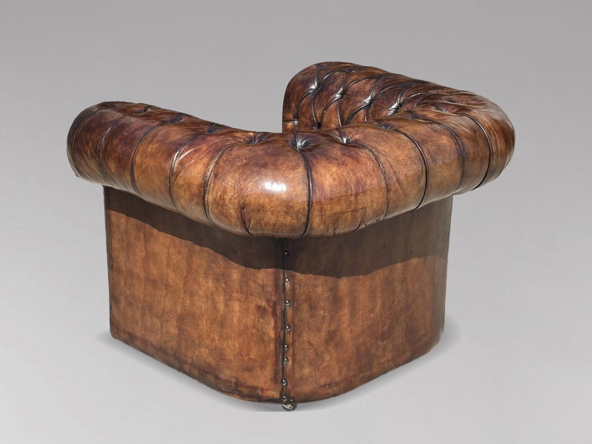 Early 20th Century Brown Leather Chesterfield Club Armchair-photo-3