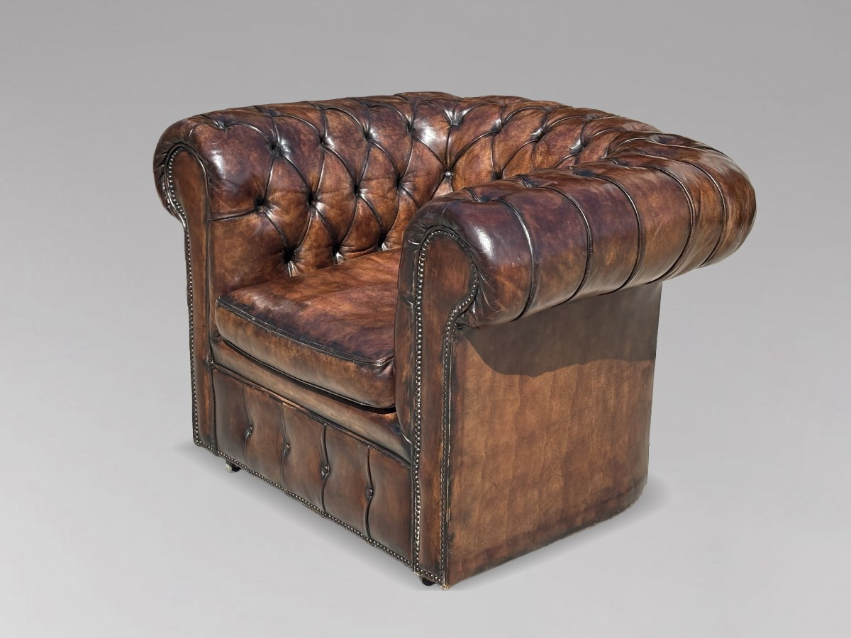 Early 20th Century Brown Leather Chesterfield Club Armchair