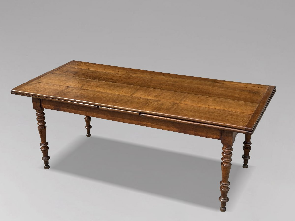 19th Century French Fruitwood Farmhouse Draw Leaf Dining Table-photo-2