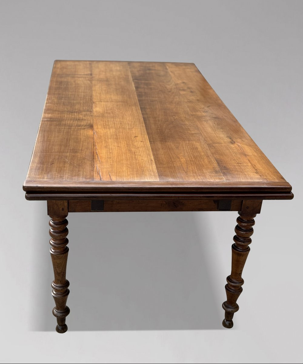 19th Century French Fruitwood Farmhouse Draw Leaf Dining Table-photo-4