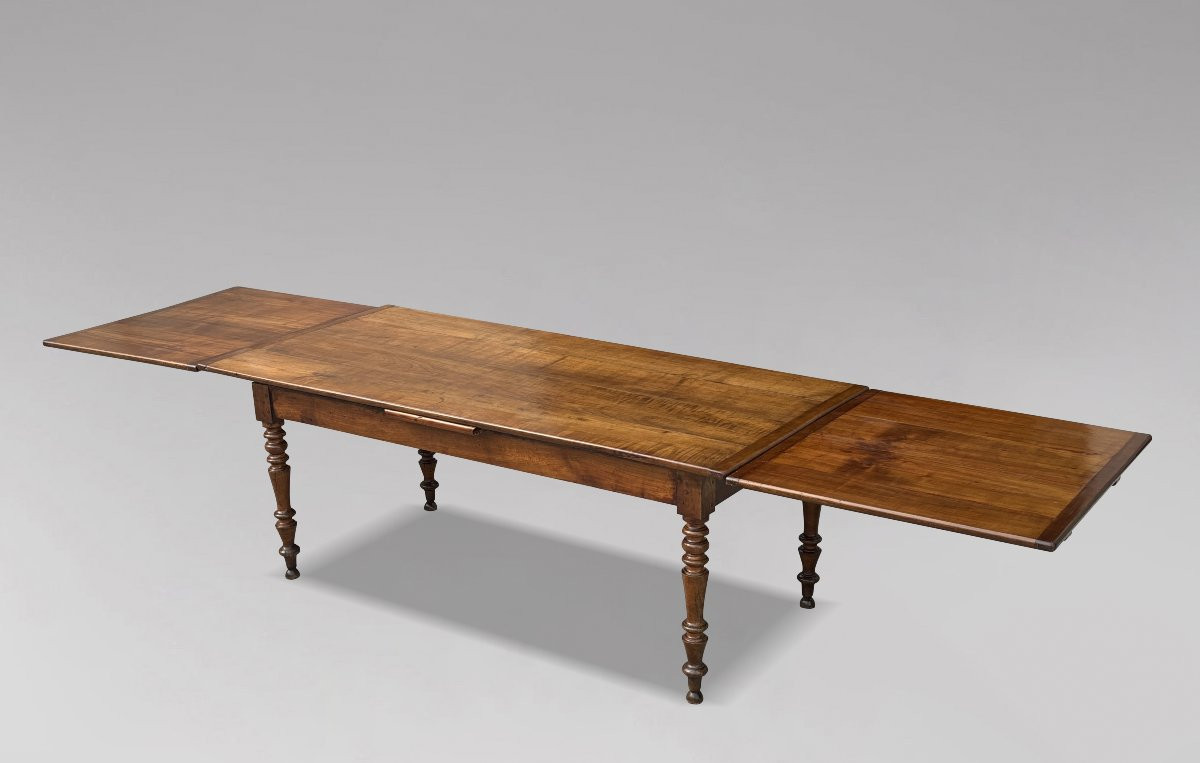 19th Century French Fruitwood Farmhouse Draw Leaf Dining Table-photo-2