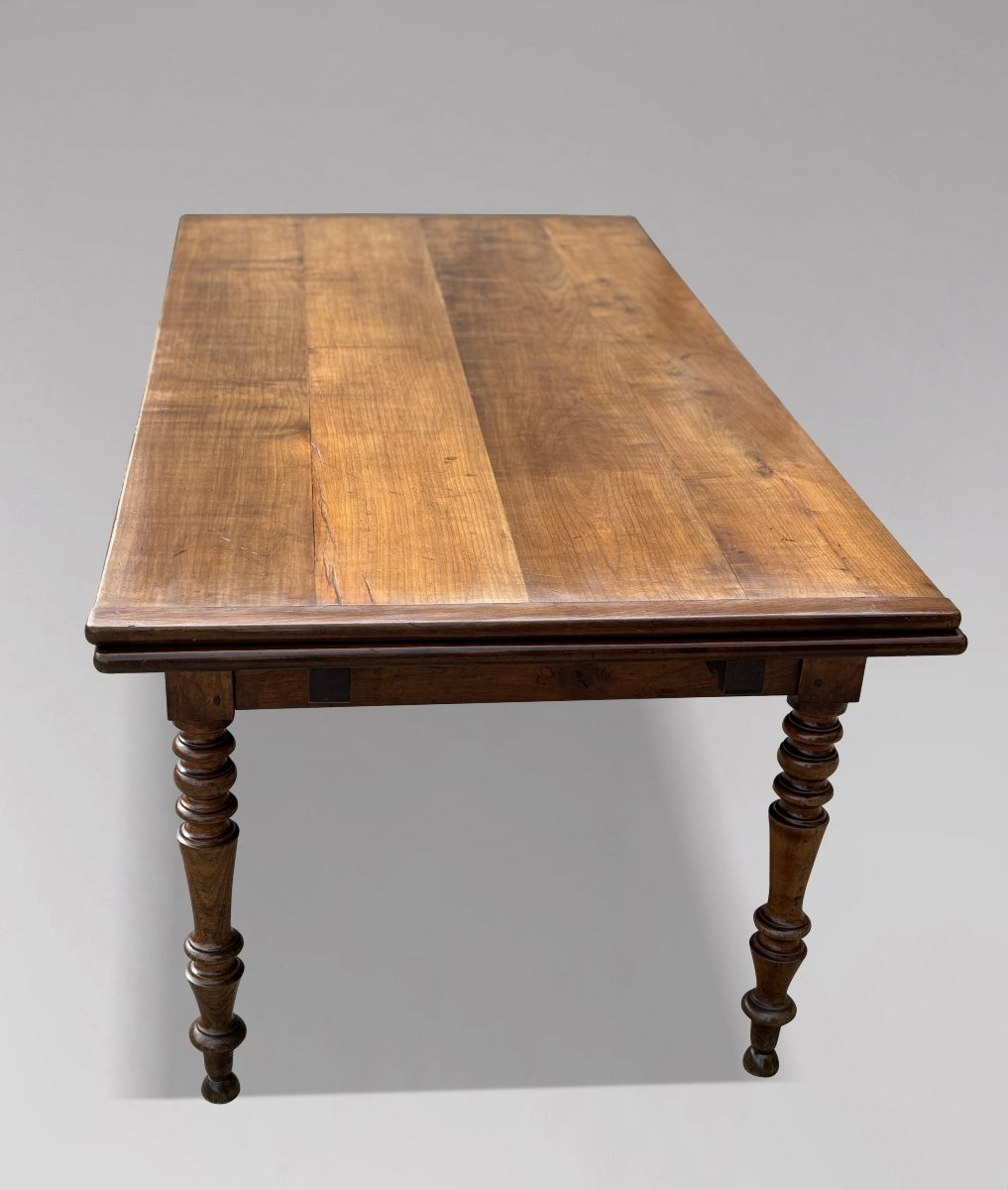 19th Century French Fruitwood Farmhouse Draw Leaf Dining Table-photo-3