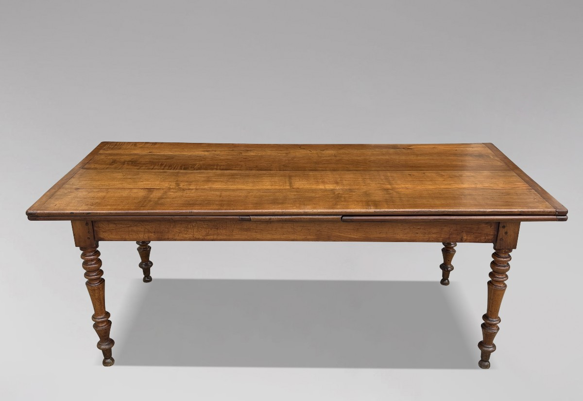 19th Century French Fruitwood Farmhouse Draw Leaf Dining Table