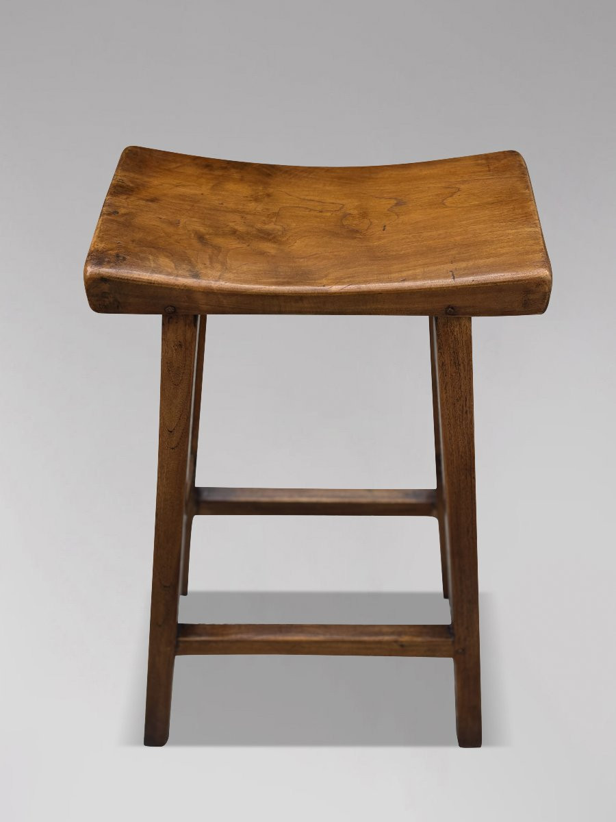 Pair Of 19th Century Elm Seated High Stools-photo-3
