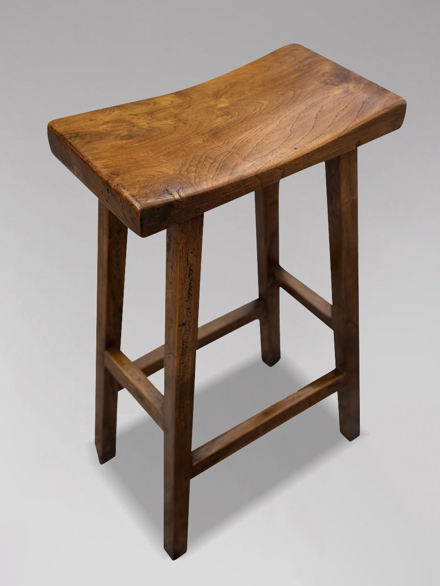 Pair Of 19th Century Elm Seated High Stools-photo-1
