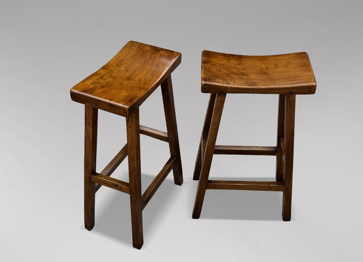 Pair Of 19th Century Elm Seated High Stools