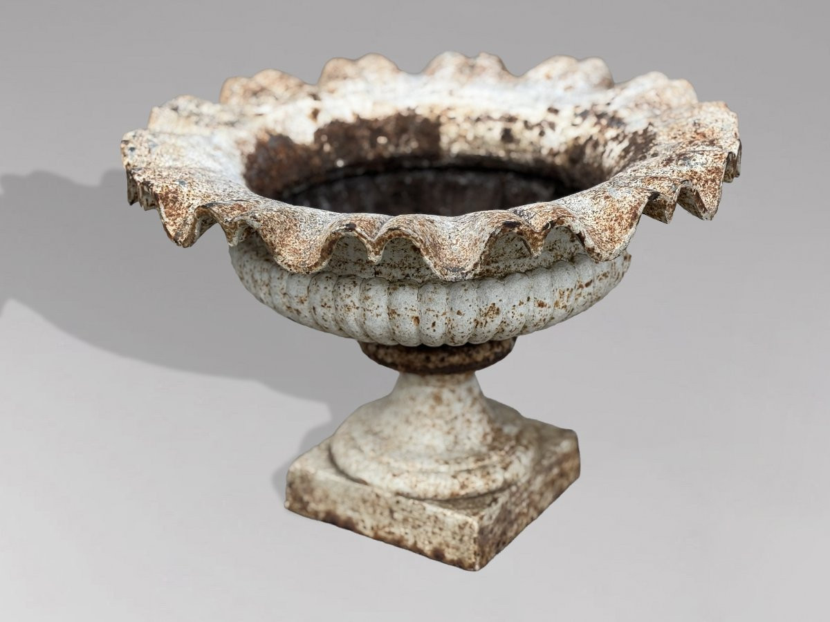 Pair Of 19th Century English Cast Iron Tazza Urns Or Planters-photo-3