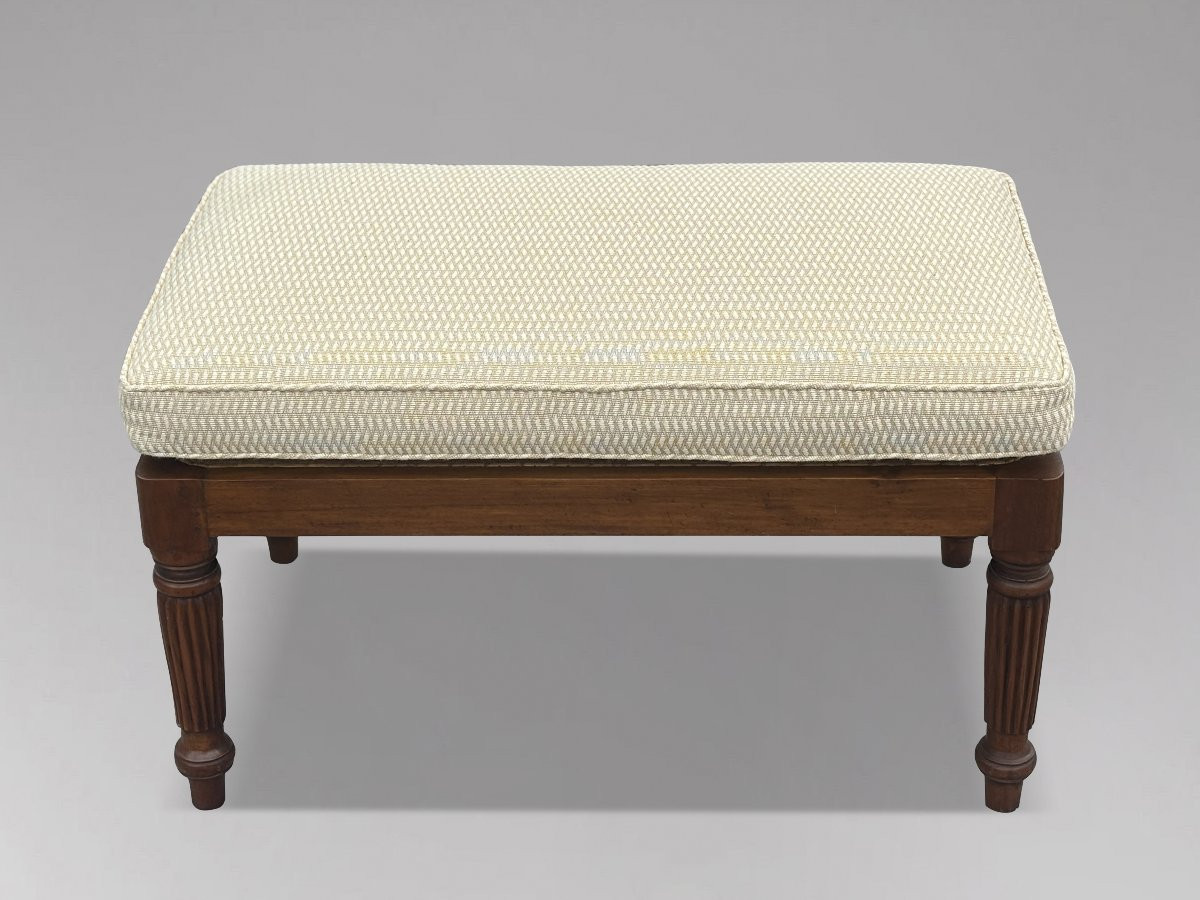 19th Century British Colonial Teak & Woven Rattan Stool-photo-3