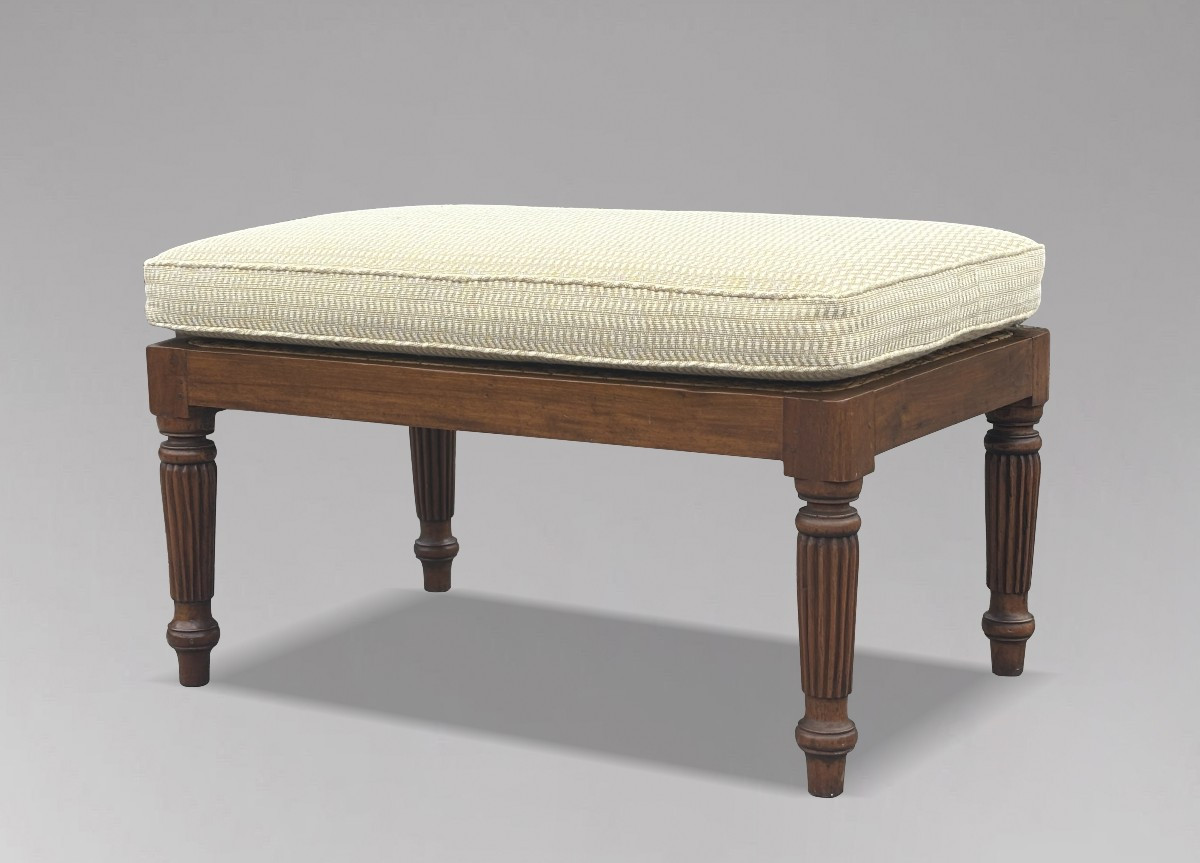 19th Century British Colonial Teak & Woven Rattan Stool