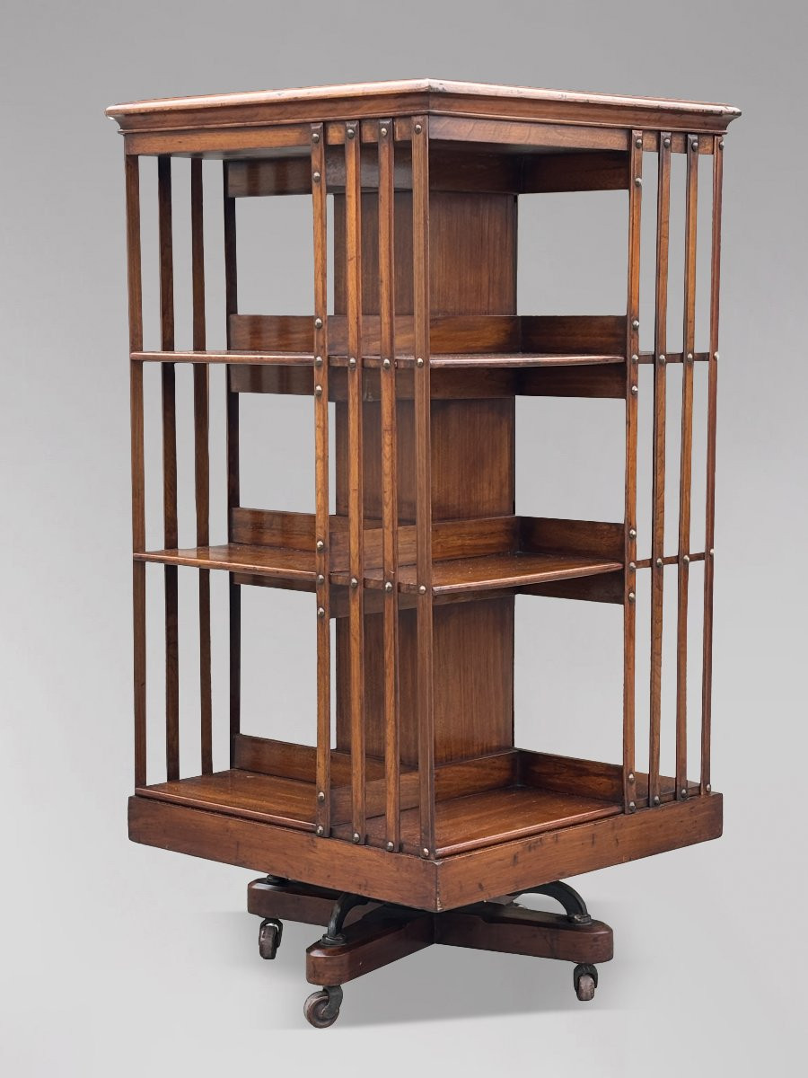 Tall 19th Century Walnut Revolving Bookcase-photo-3
