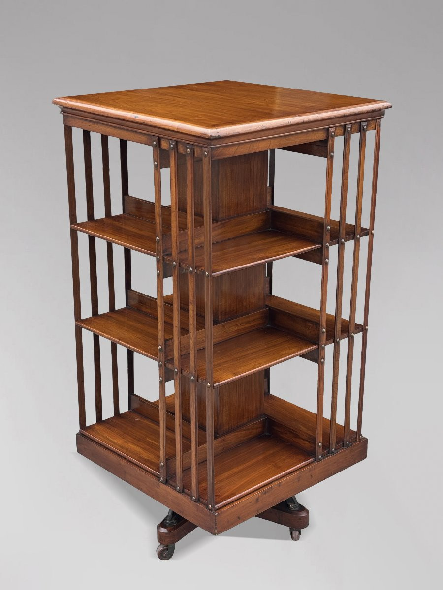 Tall 19th Century Walnut Revolving Bookcase-photo-5