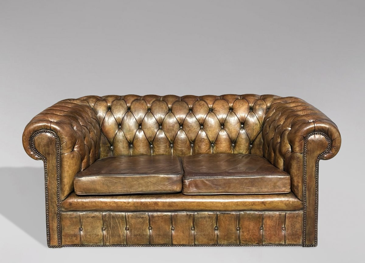 Paire de Canapés Chesterfield 2 Places en Cuir Vert du Début du 20ème Siècle-photo-4