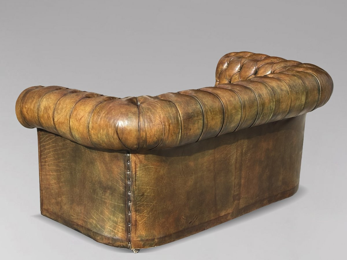Paire de Canapés Chesterfield 2 Places en Cuir Vert du Début du 20ème Siècle-photo-1
