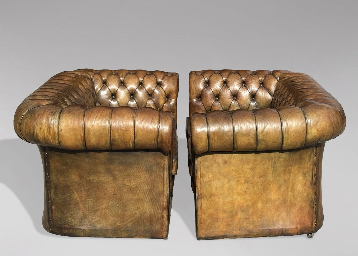 Paire de Canapés Chesterfield 2 Places en Cuir Vert du Début du 20ème Siècle-photo-5