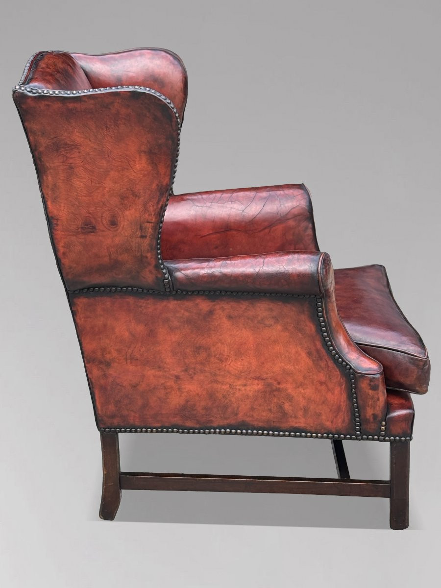 18ème Siècle, Fauteuil à Oreilles en Cuir Bordeaux d'Époque George III-photo-3