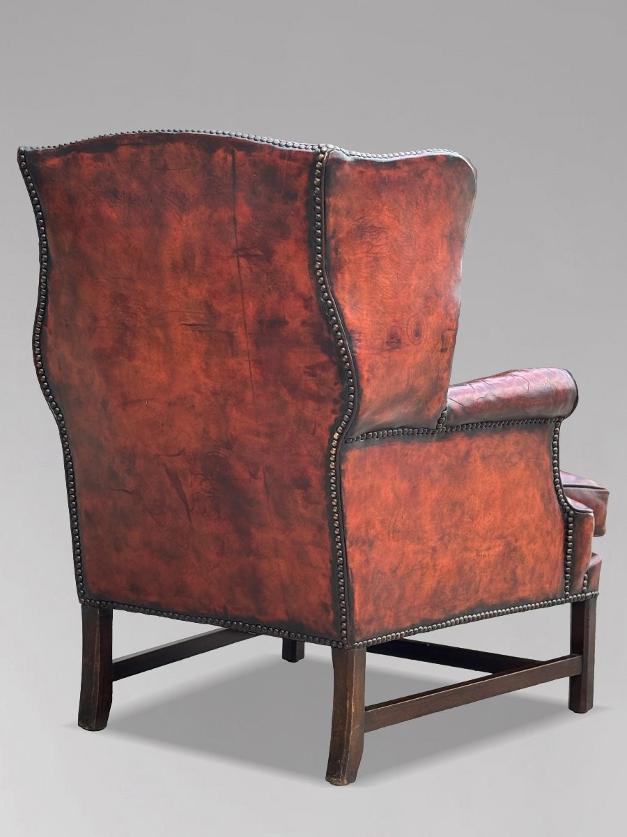 18ème Siècle, Fauteuil à Oreilles en Cuir Bordeaux d'Époque George III-photo-4