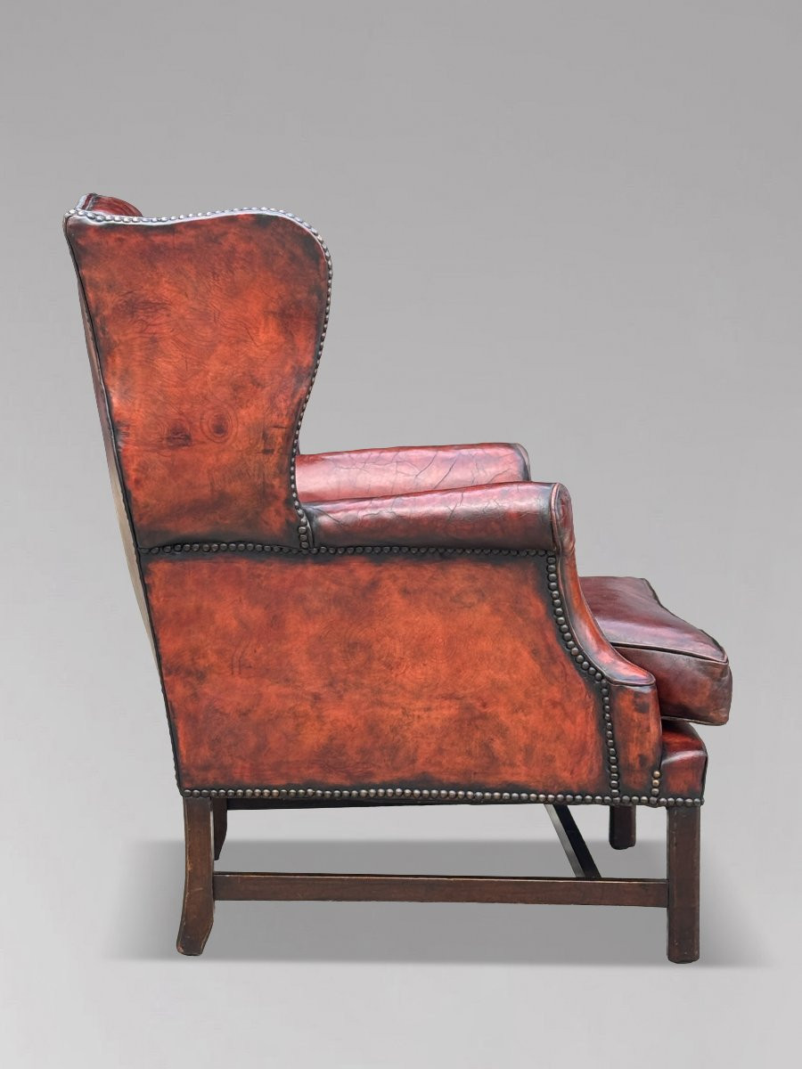18ème Siècle, Fauteuil à Oreilles en Cuir Bordeaux d'Époque George III-photo-5