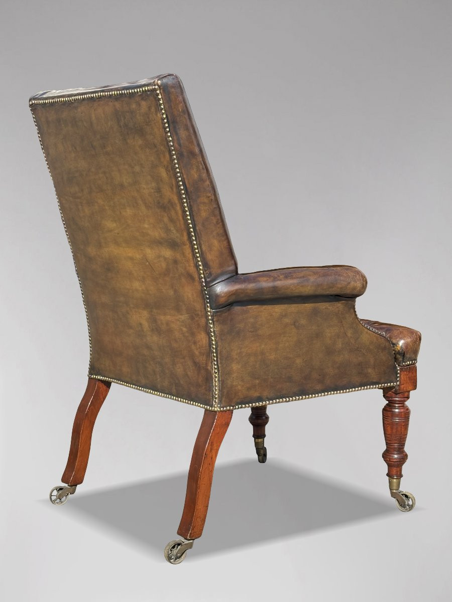 Large 19th Century William IV Period Green Leather Mahogany Armchair-photo-3