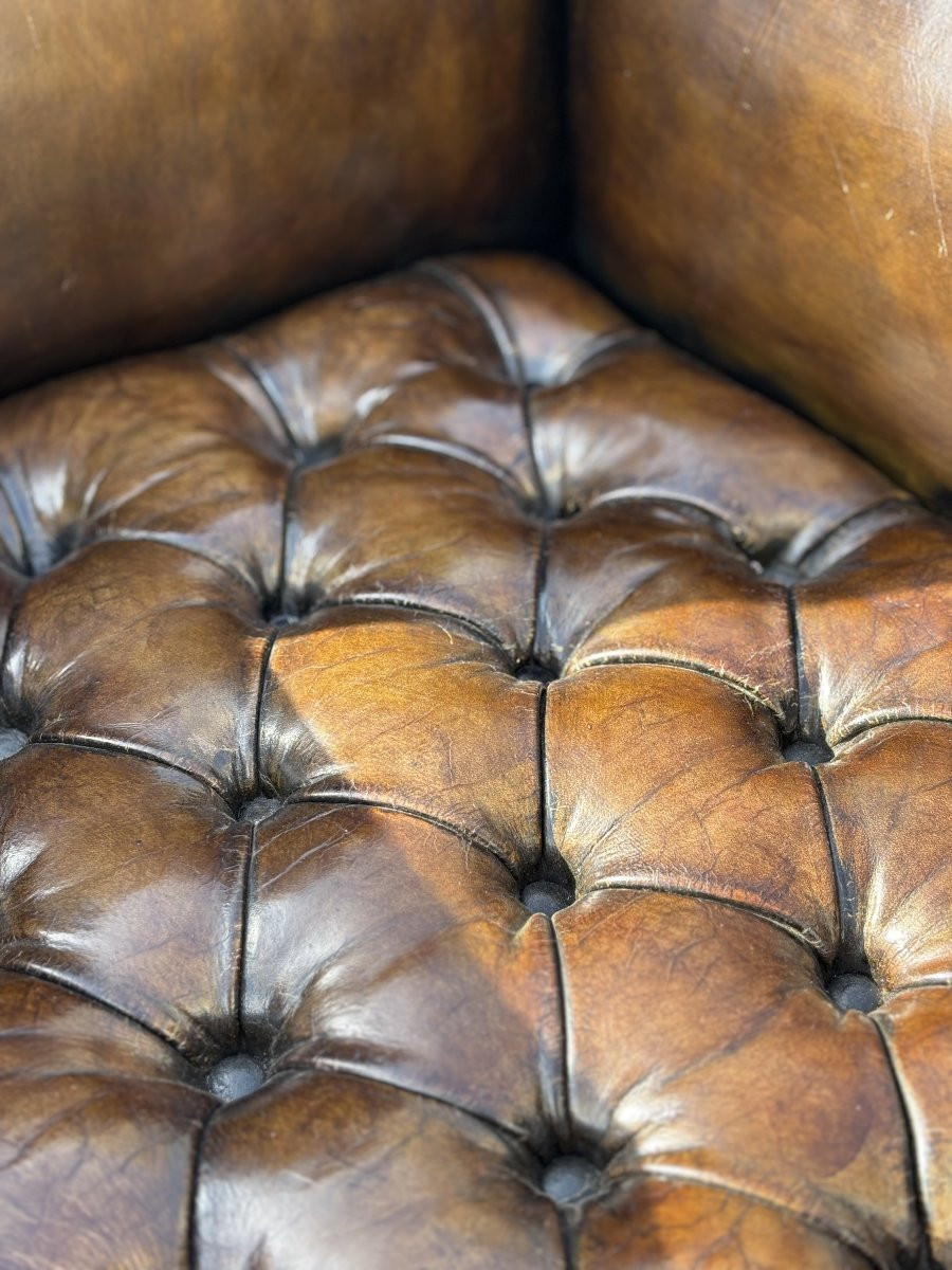 Large 19th Century William IV Period Green Leather Mahogany Armchair-photo-1